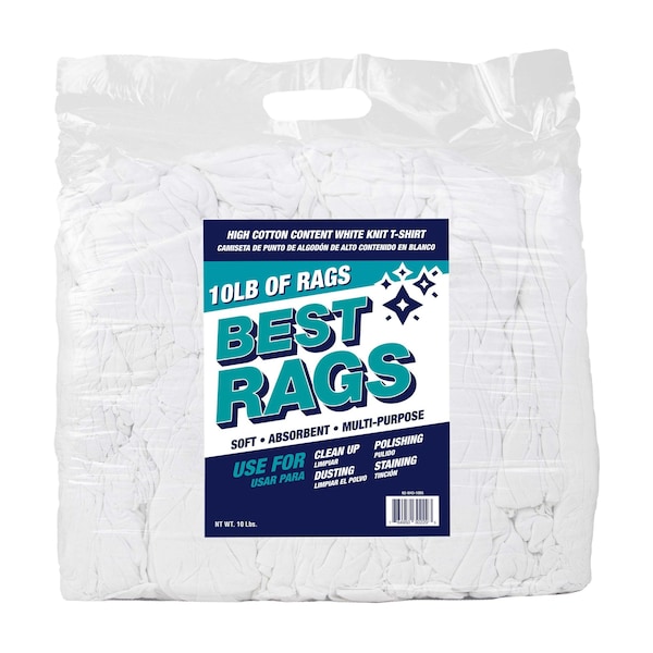 T-Shirt Cleaning Rags - White - New - 10 lb Bag